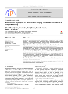 Sedative Effect of Propofol and Midazolam in Surgery Under Spinal Anaesthesia: a Comparative Study