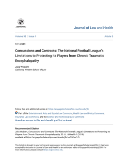 Concussions and Contracts: the National Football League's Limitations to Protecting Its Players from Chronic Traumatic Encephalopathy