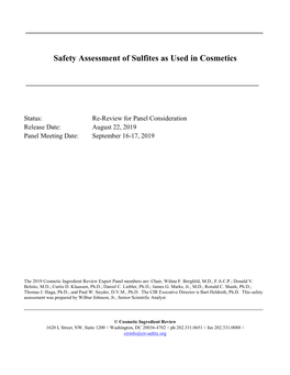 Safety Assessment of Sulfites As Used in Cosmetics