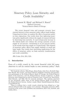 Monetary Policy, Loan Maturity, and Credit Availability∗