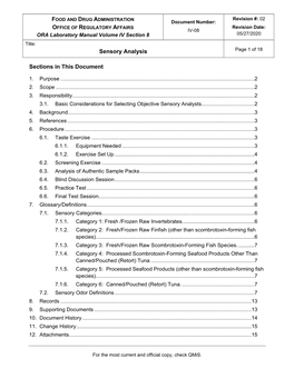 Sensory Analysis IV Section 8