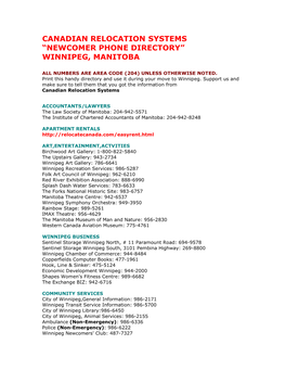 “Newcomer Phone Directory” Winnipeg, Manitoba