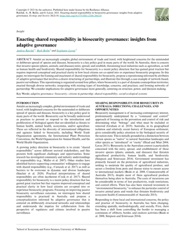 Enacting Shared Responsibility in Biosecurity Governance: Insights from Adaptive Governance