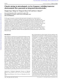 Chaotic Mixing in Microchannels Via Low Frequency Switching Transverse Electroosmotic ﬂow Generated on Integrated Microelectrodes