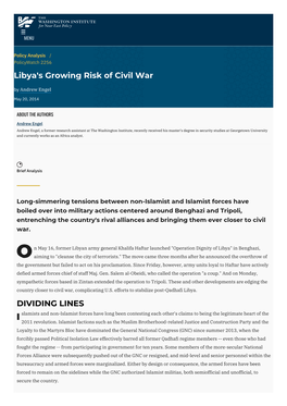 Libya's Growing Risk of Civil War | the Washington Institute