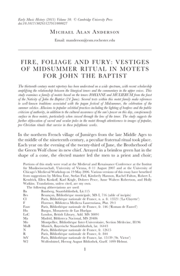 Vestiges of Midsummer Ritual in Motets for John the Baptist