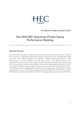 The 2018 HEC-Dowjones Private Equity Performance Ranking