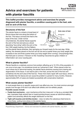 Advice and Exercises for Patients with Plantar Fasciitis