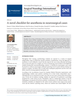 A Novel Checklist for Anesthesia in Neurosurgical Cases Ramsis F