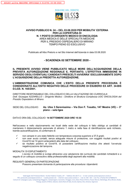 24-2020 Dirigente Medico Di Oncologia P.O. MIRANO