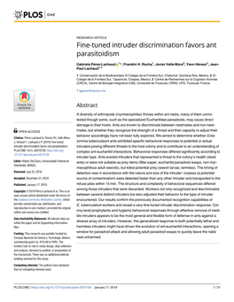 Fine-Tuned Intruder Discrimination Favors Ant Parasitoidism