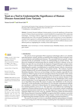 Yeast As a Tool to Understand the Significance of Human Disease