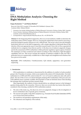 DNA Methylation Analysis: Choosing the Right Method