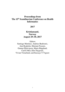 Proceedings from the 15Th Scandinavian Conference on Health Informatics