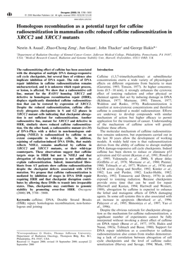 Homologous Recombination As a Potential Target for Ca€Eine