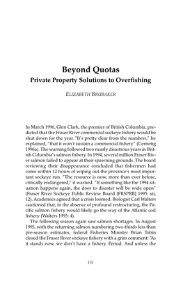 Beyond Quotas Private Property Solutions to Overfishing