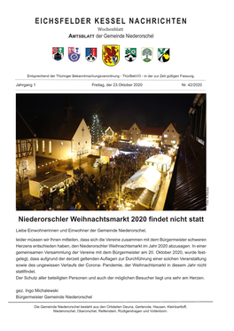 EICHSFELDER KESSEL NACHRICHTEN Wochenblatt AMTSBLATT Der Gemeinde Niederorschel