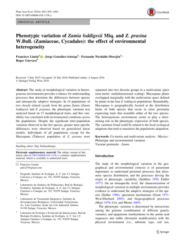 Phenotypic Variation of Zamia Loddigesii Miq. and Z. Prasina W.Bull. (Zamiaceae, Cycadales): the Effect of Environmental Heterogeneity