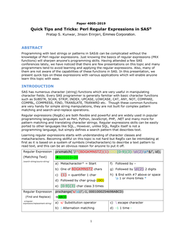 Quick Tips and Tricks: Perl Regular Expressions in SAS® Pratap S