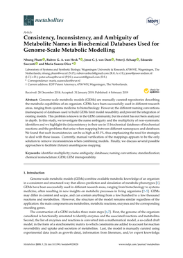 Consistency, Inconsistency, and Ambiguity of Metabolite Names in Biochemical Databases Used for Genome-Scale Metabolic Modelling