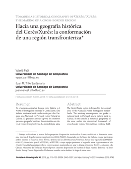 Hacia Una Geografía Histórica Del Gerês/Xurés: La Conformación De Una Región Transfronteriza*