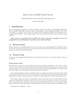 Heavy Gear 3E D20 Vehicle Errata