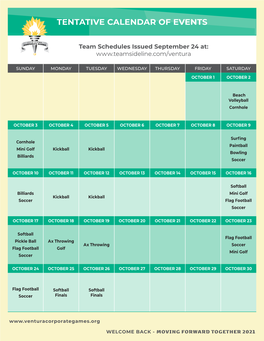 Tentative Calendar of Events