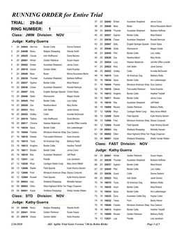 RUNNING ORDER for Entire Trial