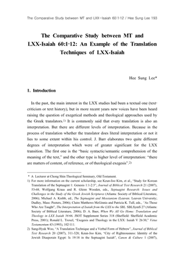 The Comparative Study Between MT and LXX-Isaiah 60:1‐12: an Example of the Translation Techniques of LXX-Isaiah