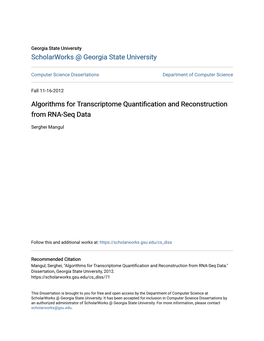 Algorithms for Transcriptome Quantification and Reconstruction from RNA-Seq Data