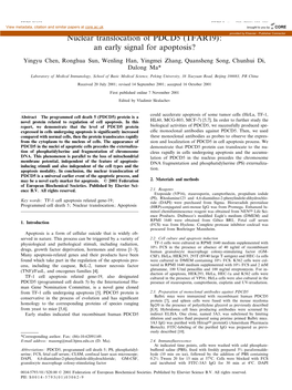 Nuclear Translocation of PDCD5 (TFAR19): Provided by Elsevier - Publisher Connector an Early Signal for Apoptosis?