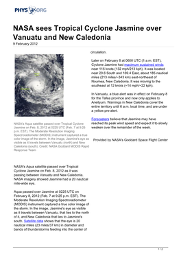 NASA Sees Tropical Cyclone Jasmine Over Vanuatu and New Caledonia 9 February 2012