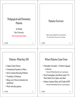 Pedagogical and Elementary Patterns Patterns Overview