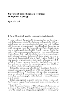 Calculus of Possibilities As a Technique in Linguistic Typology