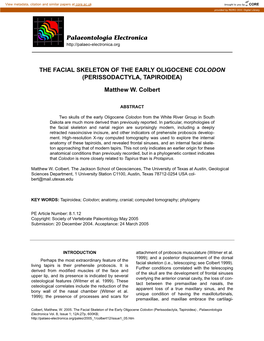 The Facial Skeleton of the Early Oligocene Colodon (Perissodactyla, Tapiroidea)