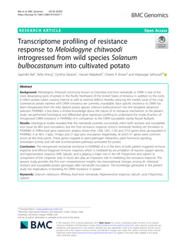 Transcriptome Profiling of Resistance Response To