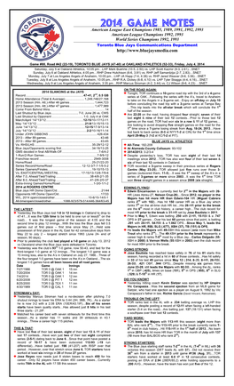 2014 Game Notes