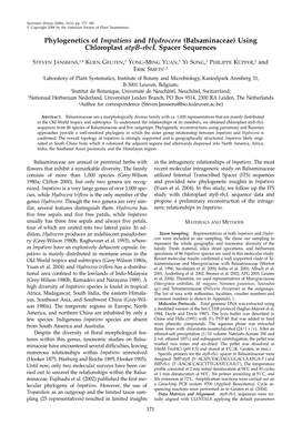 (Balsaminaceae) Using Chloroplast Atpb-Rbcl Spacer Sequences