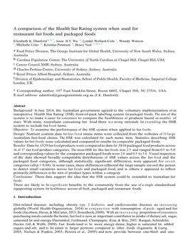 A Comparison of the Health Star Rating System When Used for Restaurant Fast Foods and Packaged Foods
