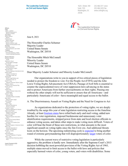 Letter to Senate Leadership on Voting Rights