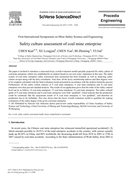 Safety Culture Assessment of Coal Mine Enterprise