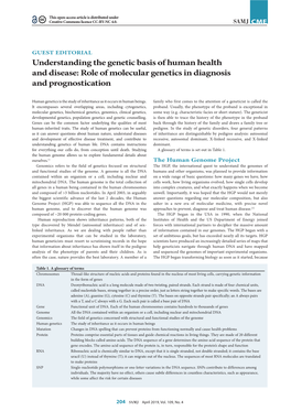 Understanding the Genetic Basis of Human Health and Disease: Role of Molecular Genetics in Diagnosis and Prognostication