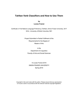 Tahltan Verb Classifiers and How to Use Them