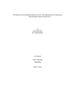 The Public Face of the Royal Canadian Air Force: the Importance of Air Shows and Demonstration Teams to the R.C.A.F