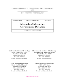 Methods of Measuring Astronomical Distances