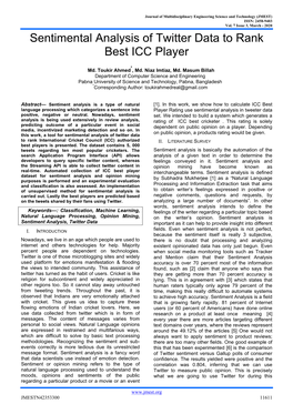 Sentimental Analysis of Twitter Data to Rank Best ICC Player