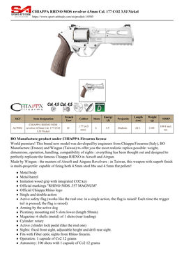 CHIAPPA RHINO 50DS Revolver 4.5Mm Cal. 177 CO2 3,5J Nickel