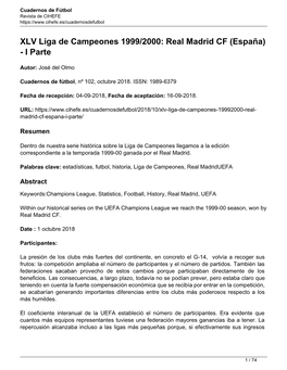XLV Liga De Campeones 1999/2000: Real Madrid CF (España) - I Parte