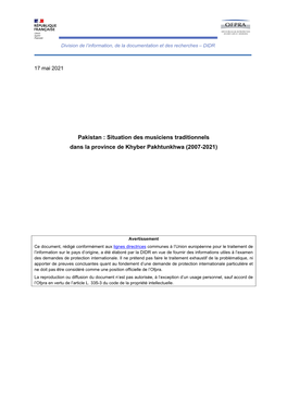 Situation Des Musiciens Traditionnels Dans La Province De Khyber Pakhtunkhwa (2007-2021)