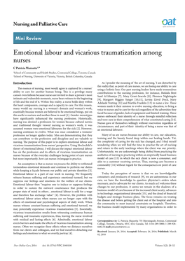 Emotional Labour and Vicarious Traumatization Among Nurses